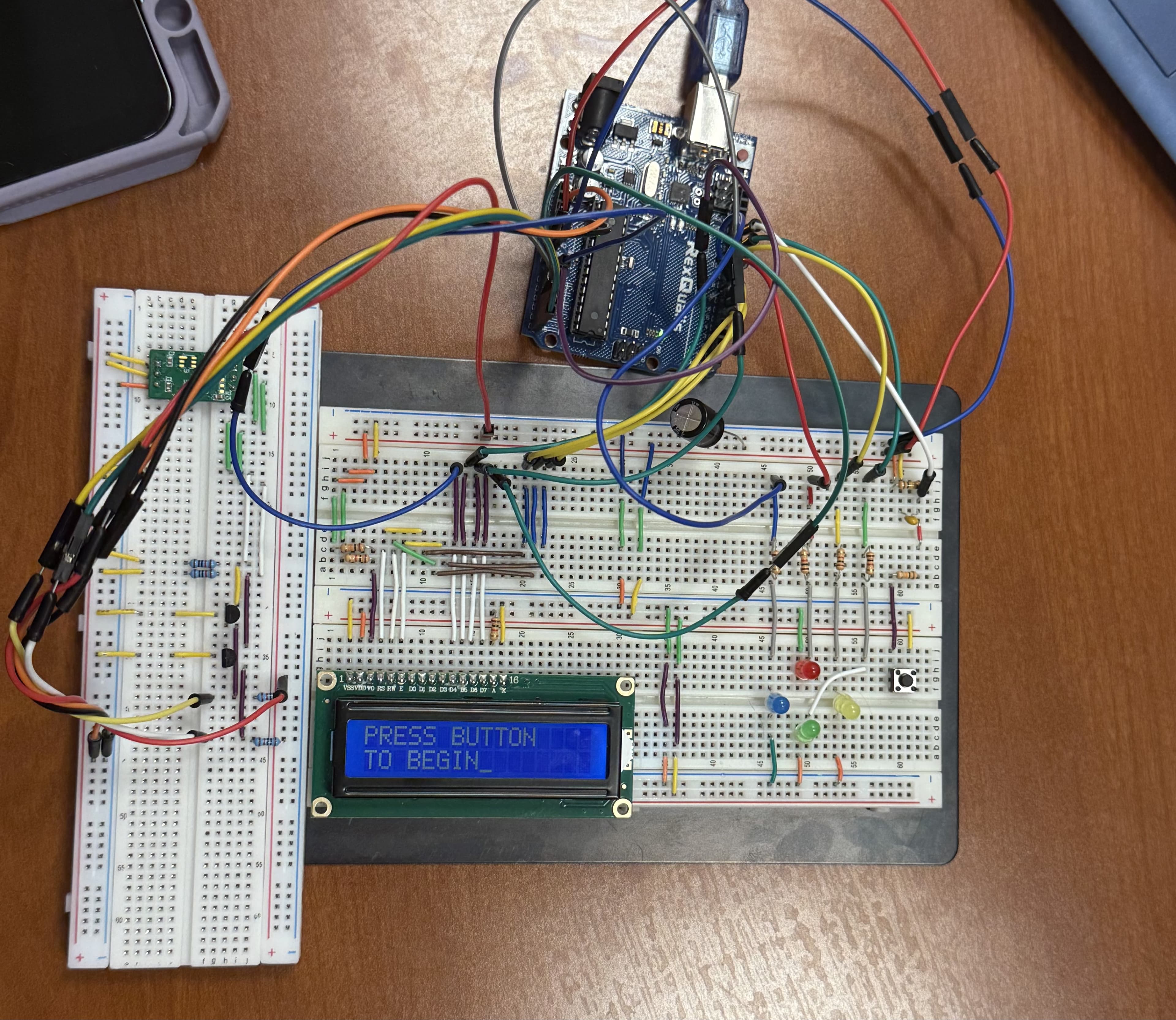 Embedded Systems digital compass prototype circuit with LCD and LED indicators