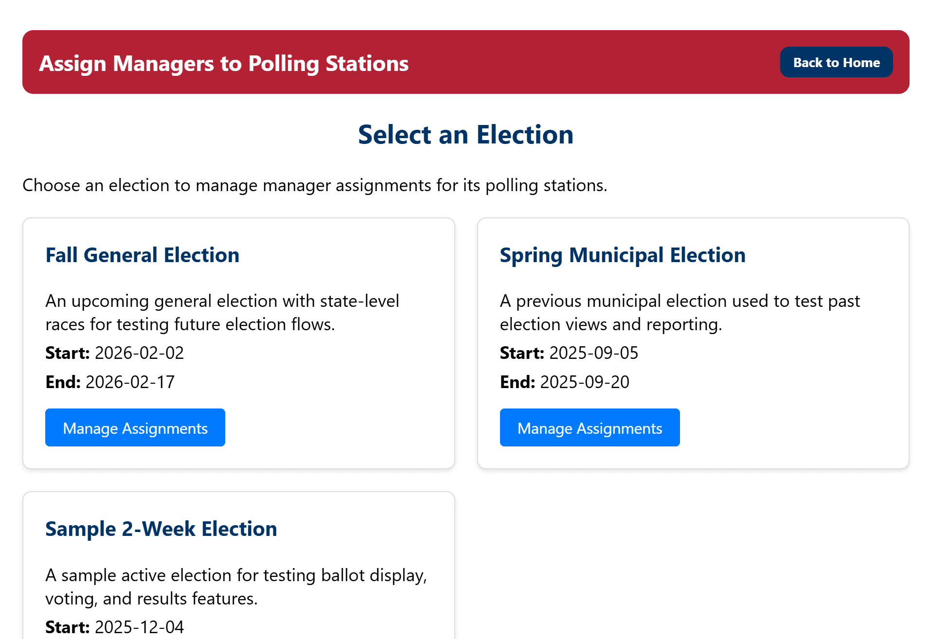 Election Management System election management interface