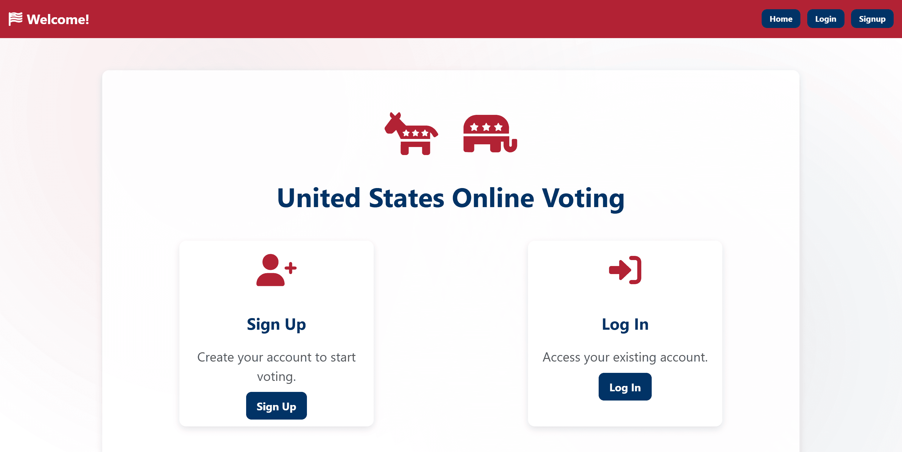 Election Management System voter home page with election and account options